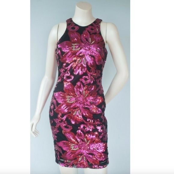 CACHE Black Pink Sequin High Neck Cocktail Dress - Picture 3 of 10